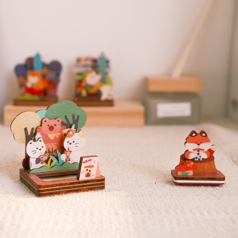 【拼风景印章收纳组-珍珠奶茶】台湾纪念品 / 印章 / 名片卡纳 - 印章/印台 - 木头 多色
