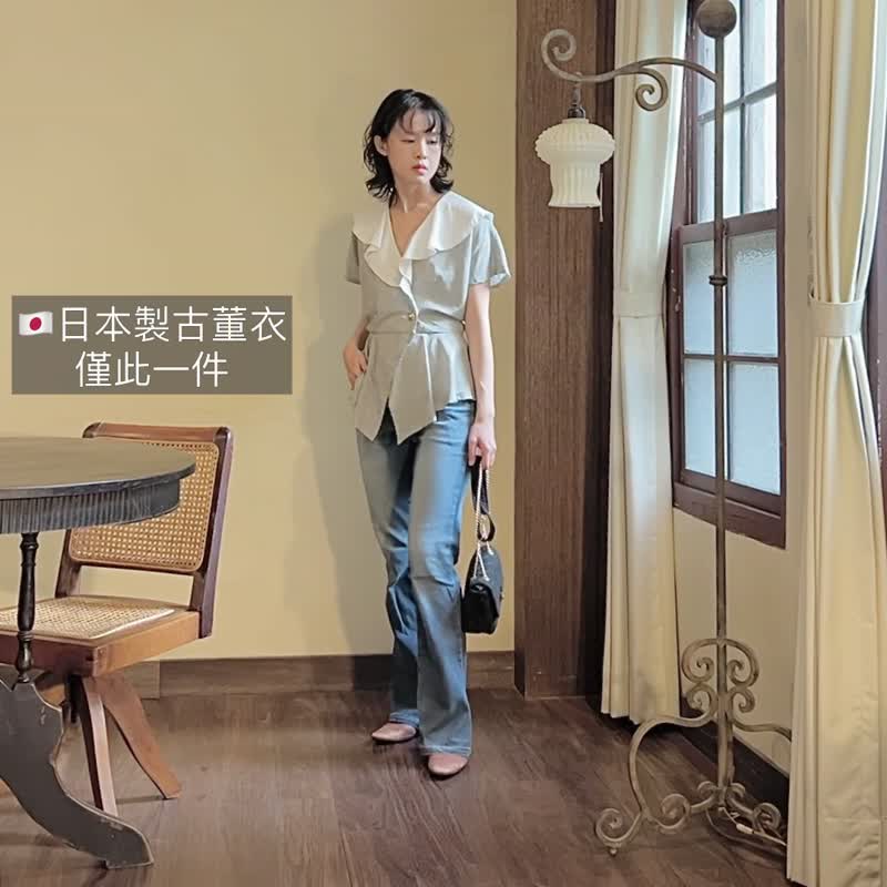 古董荷叶领落肩衬衫【日本古董衣】永续是最奢华的精品 - 女装衬衫 - 聚酯纤维 黑色