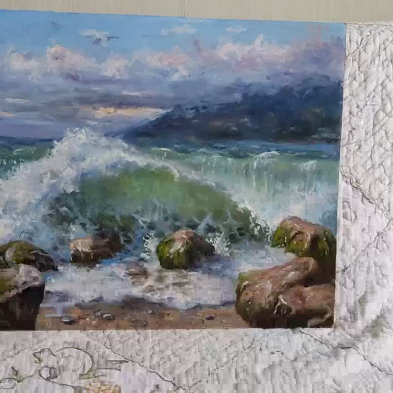 海景画原创艺术波浪山海洋海滩艺术品 - 海报/装饰画/版画 - 其他材质 蓝色