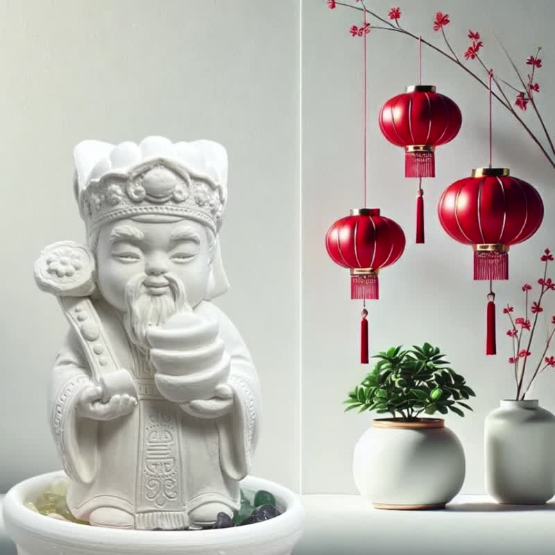 水晶扩香 五行矿石水晶扩香之土地公公小盘套组 开运能量水晶 - 香薰/精油/线香 - 水泥 白色