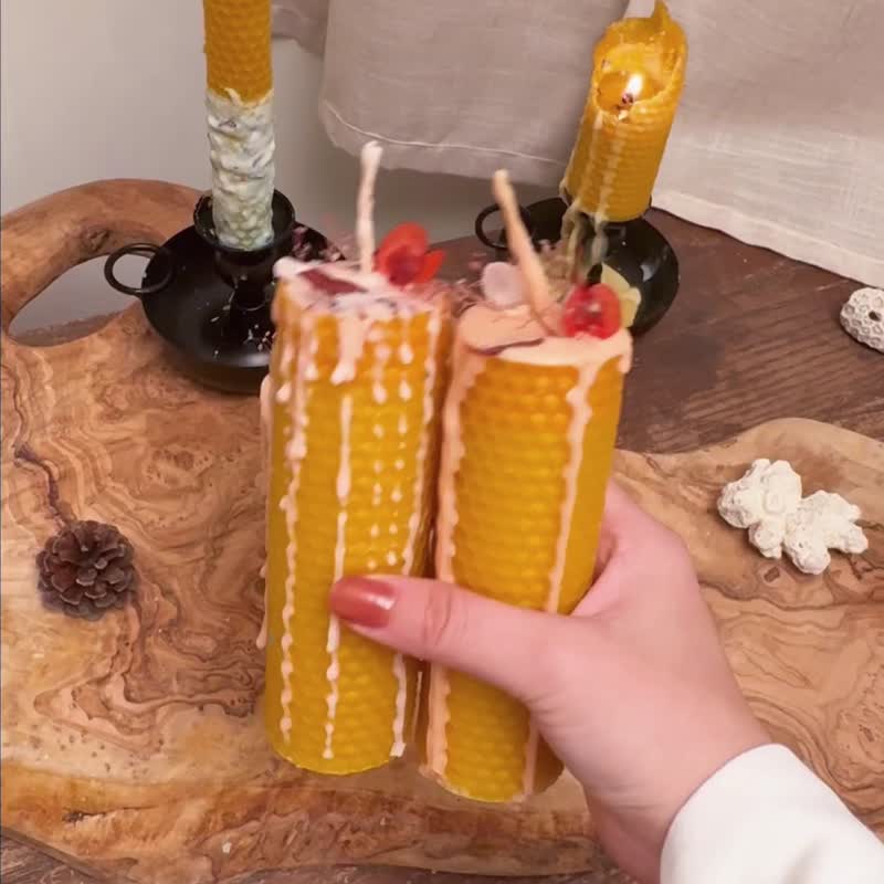 8020 candle 蜂蜡柱状蜡烛 纯精油 水晶 蜂蜡 - 香薰/精油/线香 - 水晶 橘色