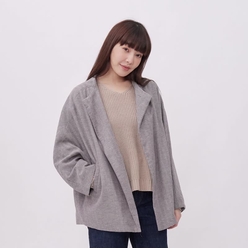 Donna圓領開襟飛鼠袖外套/灰棕 - 女装休闲/机能外套 - 棉 灰色