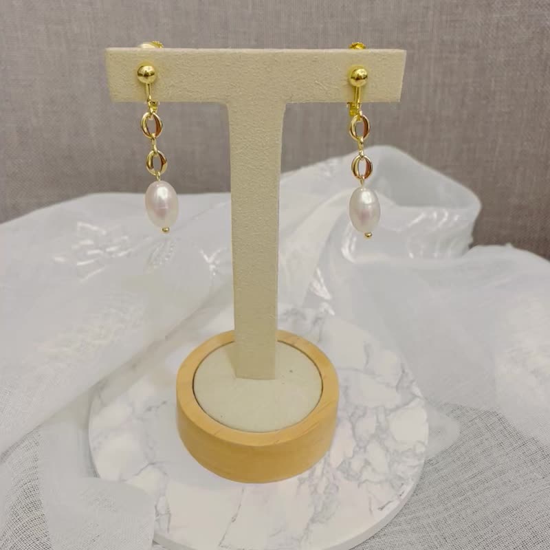 手作耳夹 耳环  淡水珍珠  日本手作家 - 耳环/耳夹 - 珍珠 白色