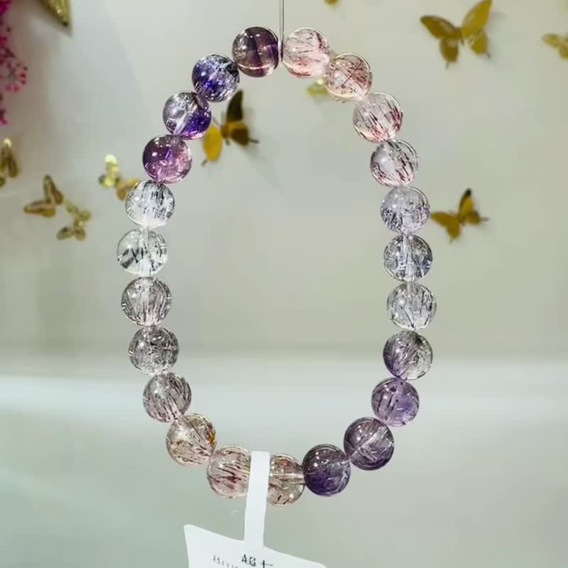 天然多矿彩超七水晶8mm17.58g稀有带彼岸花三轮骨干高频水晶 - 手链/手环 - 水晶 多色