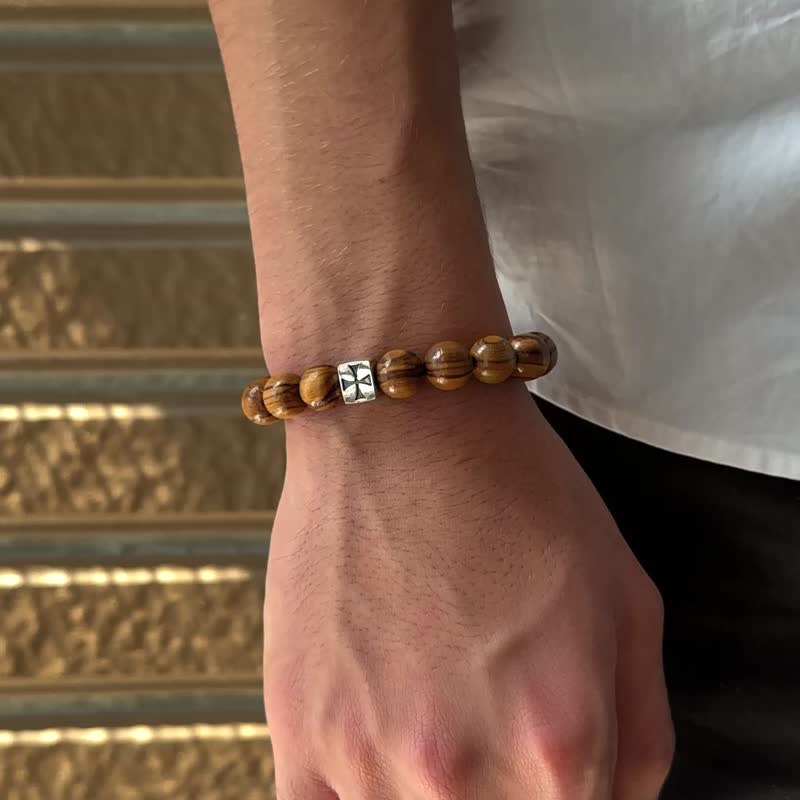 手链 10mm以色列进口橄榄木珠搭配内嵌十字架 8251053 - 手链/手环 - 木头 多色