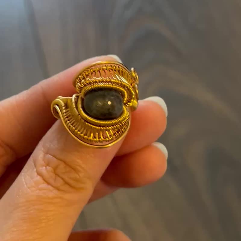 订制款 手工绕线 美国黑闪灵 天然水晶 恶魔之眼戒指 - 戒指 - 铜/黄铜 黑色
