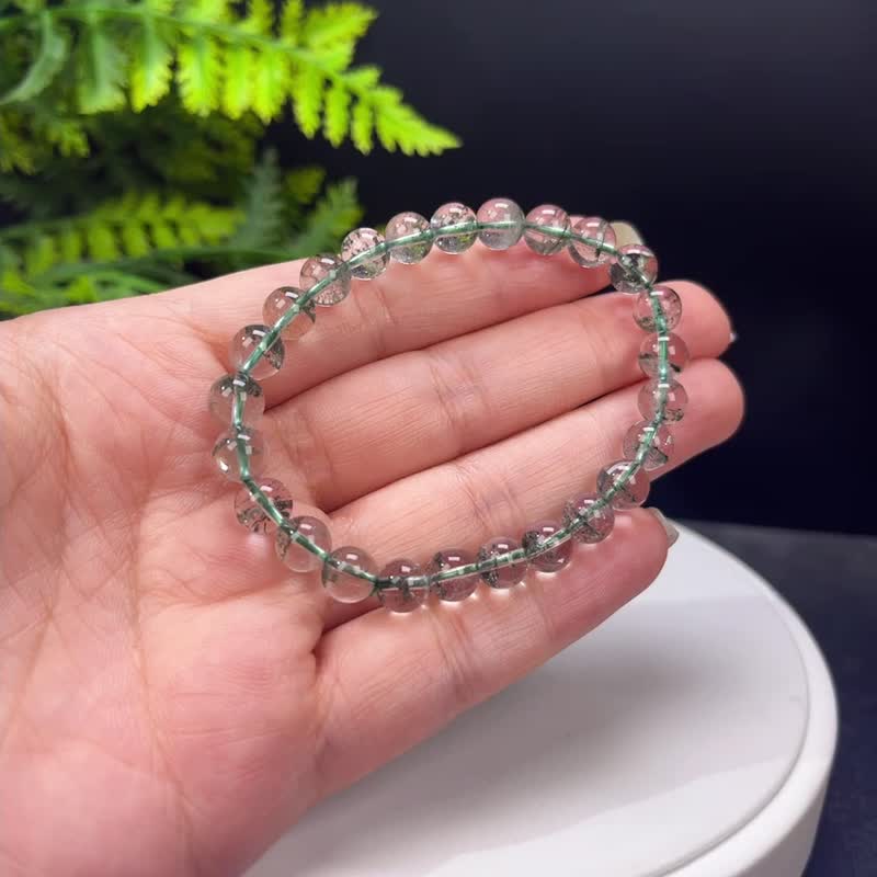 天然绿幽灵手串 7mm 聚宝盆 满天星 晶体通透 绿色水晶手链 疗愈 - 手链/手环 - 水晶 绿色