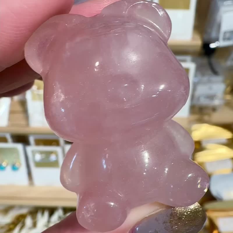 天然粉晶小熊磁场摆件旺人缘桃花办公室摆件消磁盘 - 其他 - 水晶 黑色