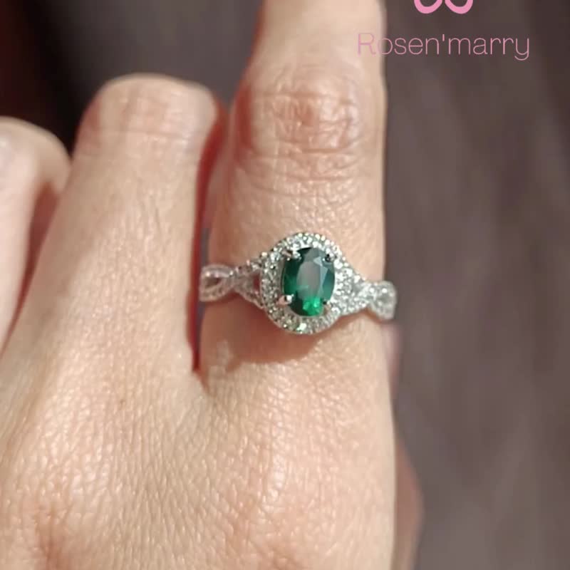 Rosen'marry / 绿托帕石戒指 925 纯银镀白金 - 戒指 - 纯银 绿色