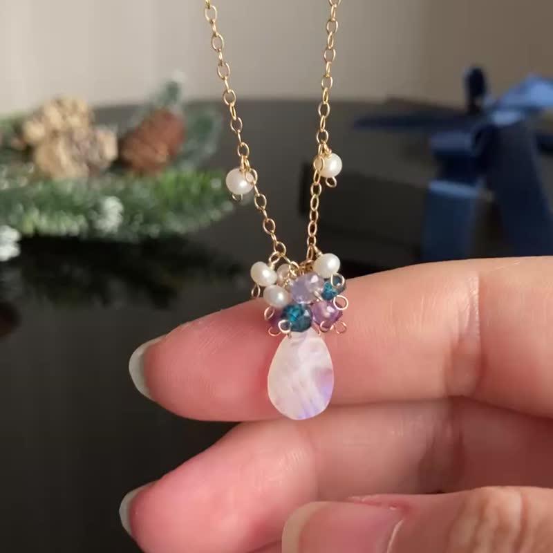 冬季限量 14KGF 雪夜の月光石项链 / 坦桑石 托帕石 - 项链 - 宝石 蓝色