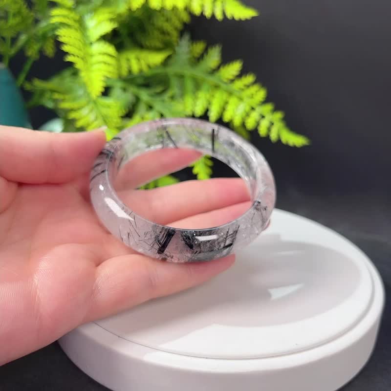 福利款 黑发晶手镯57MM 冰透共生黑碧玺发丝水晶手环 增强气场 - 手链/手环 - 水晶 黑色