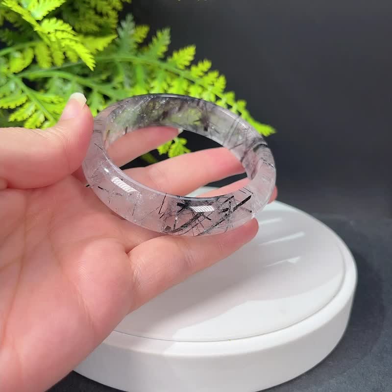福利款 黑发晶手镯59MM 冰透共生黑碧玺发丝水晶手环 清新自然 - 手链/手环 - 水晶 
