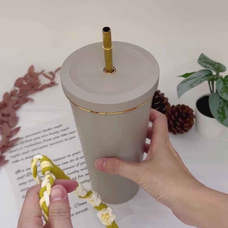 撞色小花编织可调式饮料提绳。饮料提带/礼物 - 随行杯提袋/水壶袋 - 棉．麻 多色