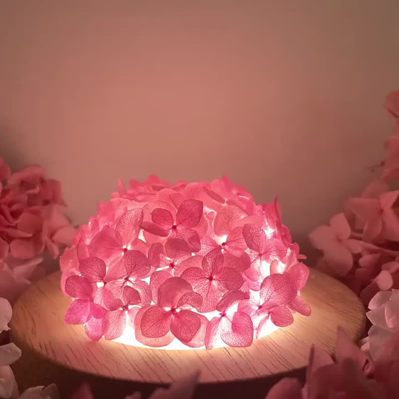 粉色绣球花手作夜灯 干燥花气氛灯 天然石 水晶摆饰 装饰品 桌灯 - 灯具/灯饰 - 植物．花 粉红色