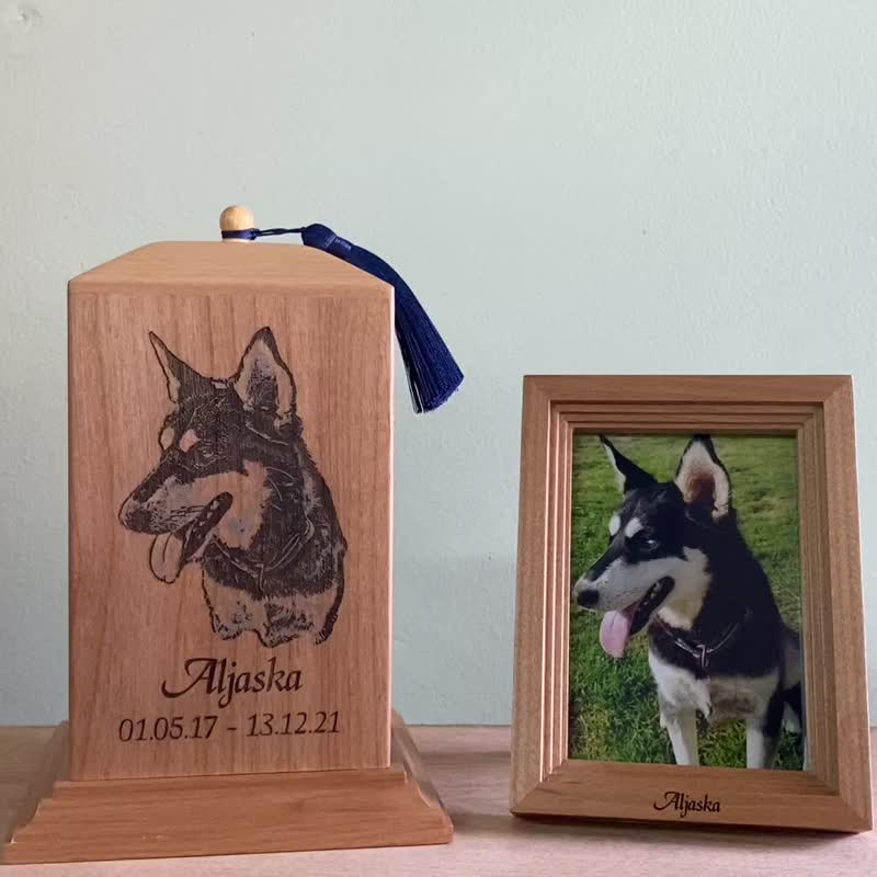 带框架的狗骨灰盒       宠物骨灰盒  定制猫骨灰盒  纪念品猫木 - 其他 - 木头 金色