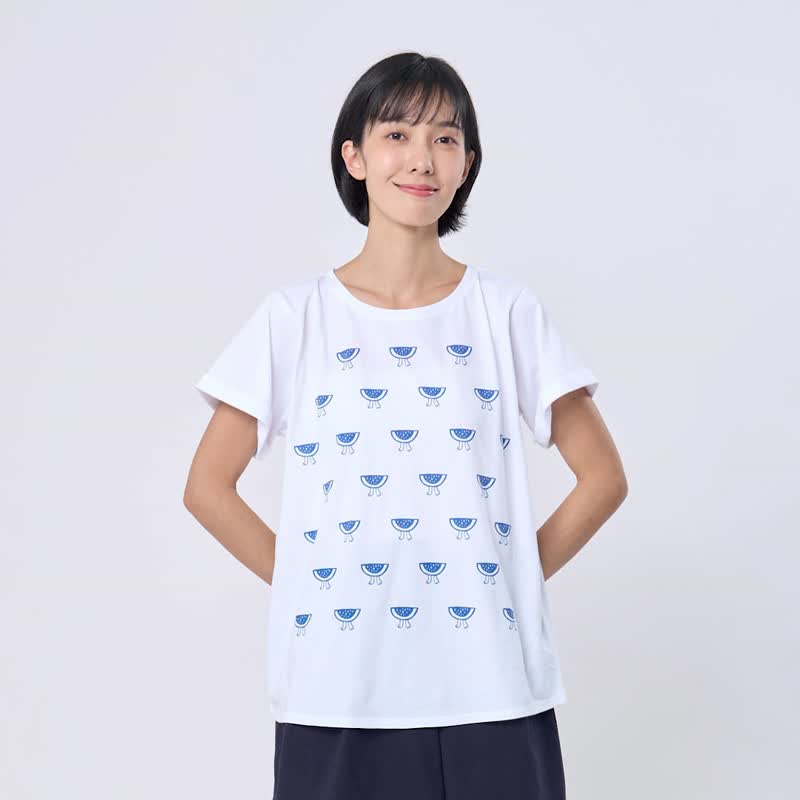 西瓜片片方袖反摺寬版女Tee白色 - 女装 T 恤 - 棉．麻 白色