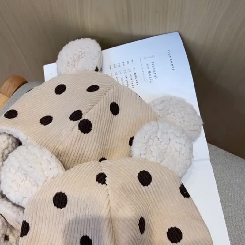 波霸珍珠奶茶 灯芯绒手工保暖羊羔绒宝宝飞行帽 保暖帽 婴儿帽 - 婴儿帽/发带 - 棉．麻 