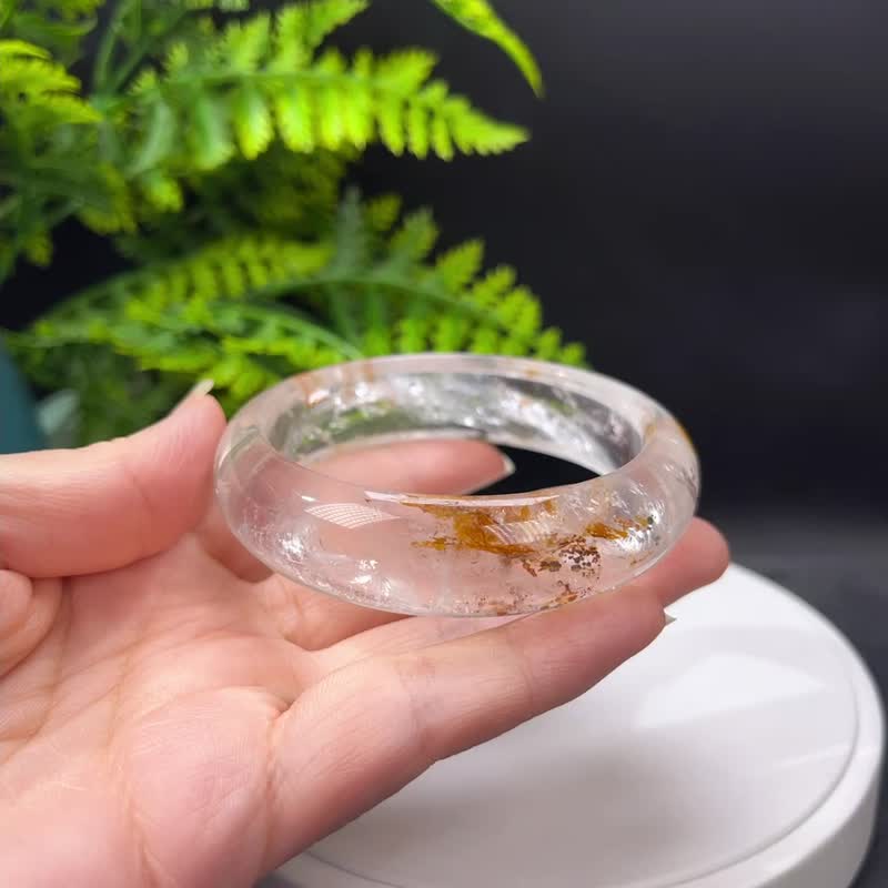 黄胶花水晶共生黄铜矿手镯 60MM 冰透彩虹闪片 冷淡风 净化招财 - 手链/手环 - 水晶 黄色