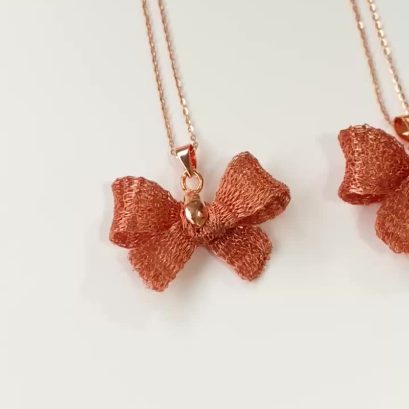 玫瑰金蝴蝶结925项链 - 项链 - 其他金属 金色