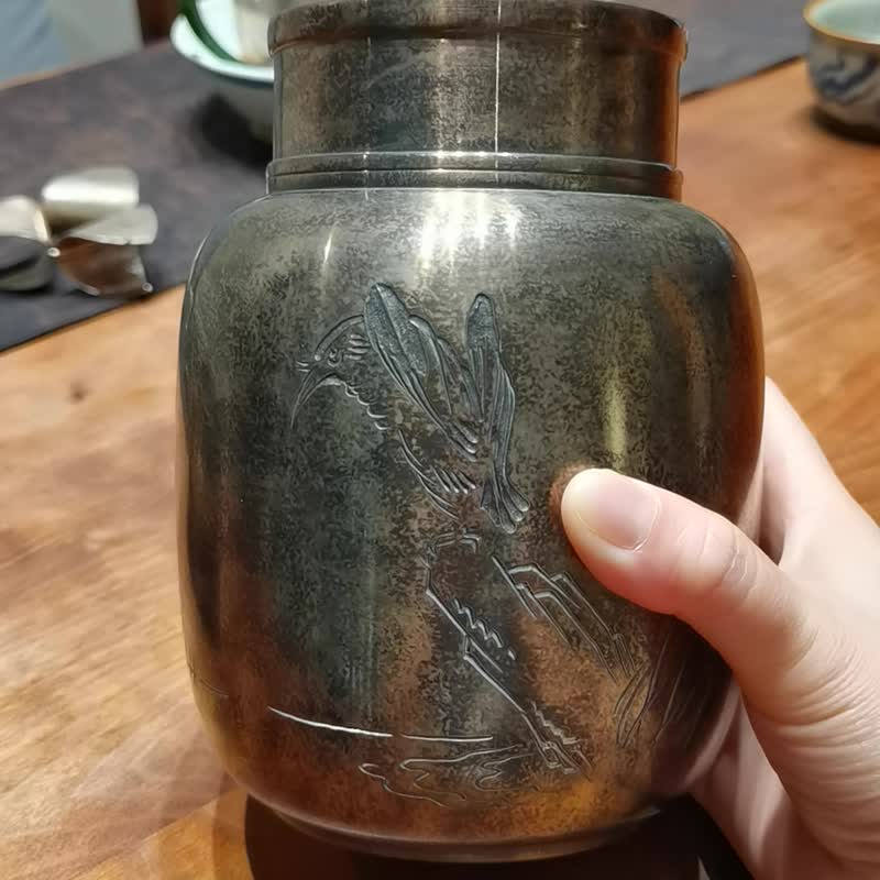 锡罐高纯锡茶叶罐 春生茶仓 双盖密封储茶罐 仿古手工纯锡罐 - 茶具/茶杯 - 其他金属 
