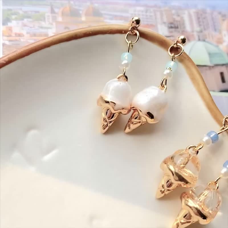 Summer Ice Cream 耳环 | No. W63 - 耳环/耳夹 - 其他金属 白色