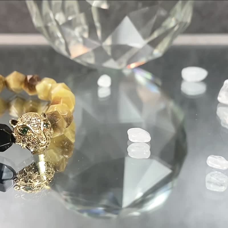 金钱豹 | 金黄虎眼石 金曜石 | 链金术 | 女士水晶手链 - 手链/手环 - 水晶 黄色