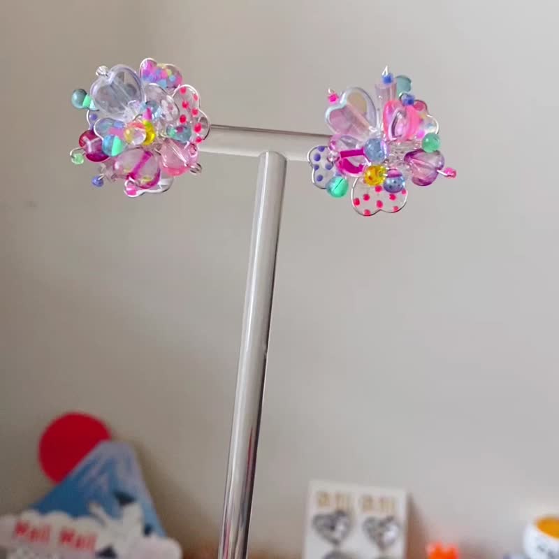 情人节心心铜线花、耳环、耳夹 - 耳环/耳夹 - 树脂 多色