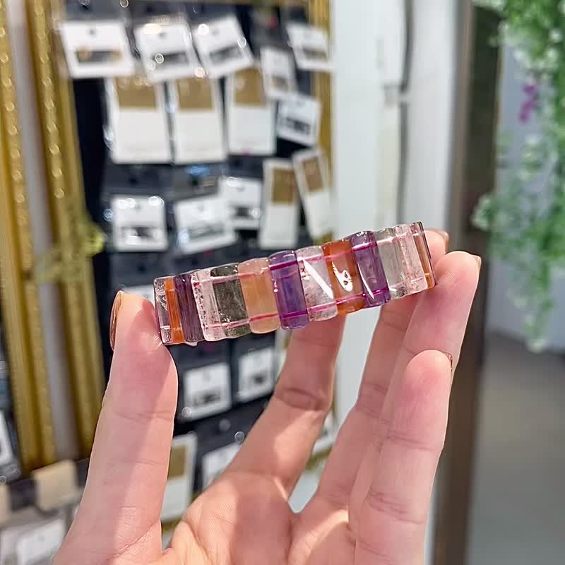 天然高品玻璃多宝15mm手排红兔毛绿幽灵红幽灵紫水晶金草莓极光23 - 手链/手环 - 水晶 多色