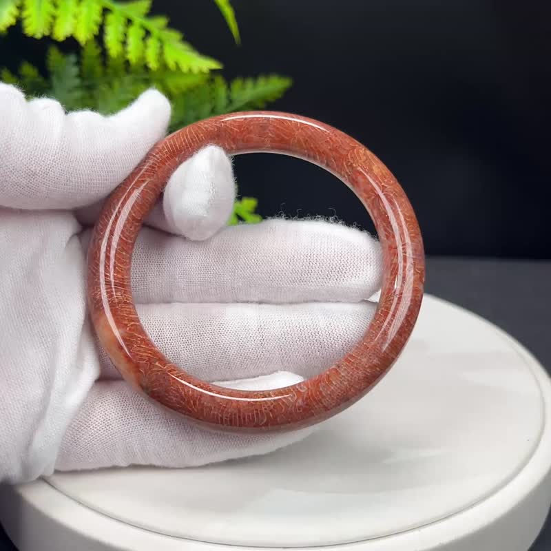 精美 珊瑚玉手镯 53MM 冰润高瓷玉化橘红圆条 天眼凤尾 招财转运 - 手链/手环 - 玉石 