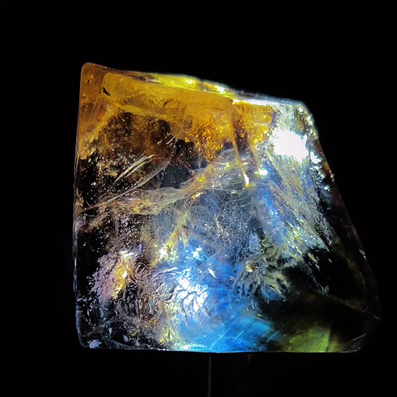 爆多蓝针茶黄水晶 稀有 双色水晶 蓝针水晶 茶黄晶 黄茶晶 - 摆饰 - 水晶 多色
