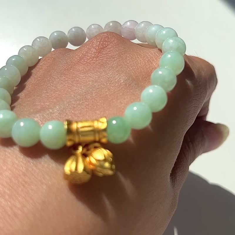 Angel's tears翠色-缅甸玉渐变果绿色翡翠珠沙金两世欢设计手串 - 项链 - 玉石 黑色
