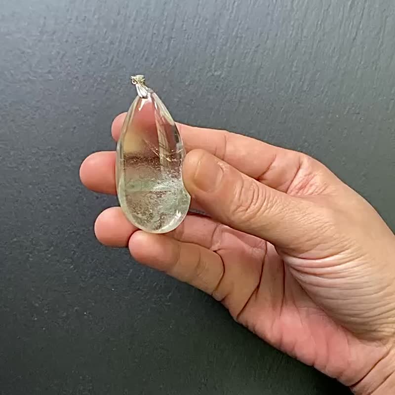 招正财 贵人-天然异像幽灵水晶 冰透绿幽灵金字塔925纯银钛钢项链 - 项链 - 水晶 多色