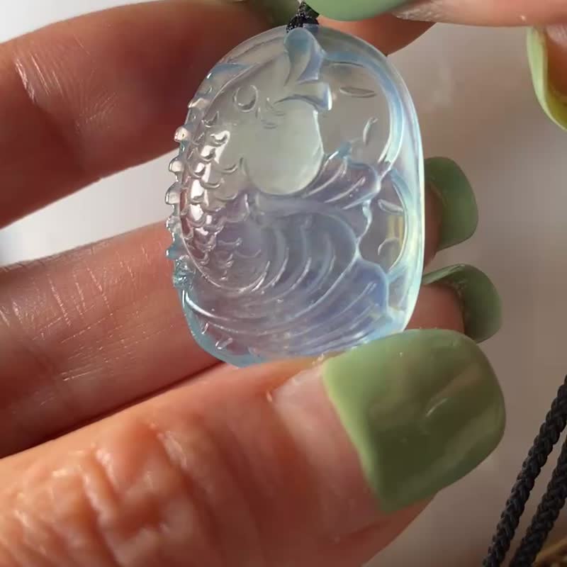 海蓝宝鱼牌中国结吊坠项链 - 项链 - 水晶 蓝色