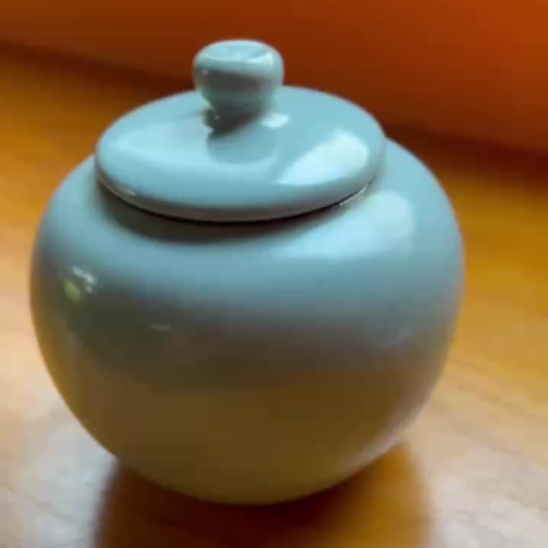 聚宝 汝窑釉茶仓  手工藏茶 开片釉色温润 17cm - 其他 - 陶 绿色