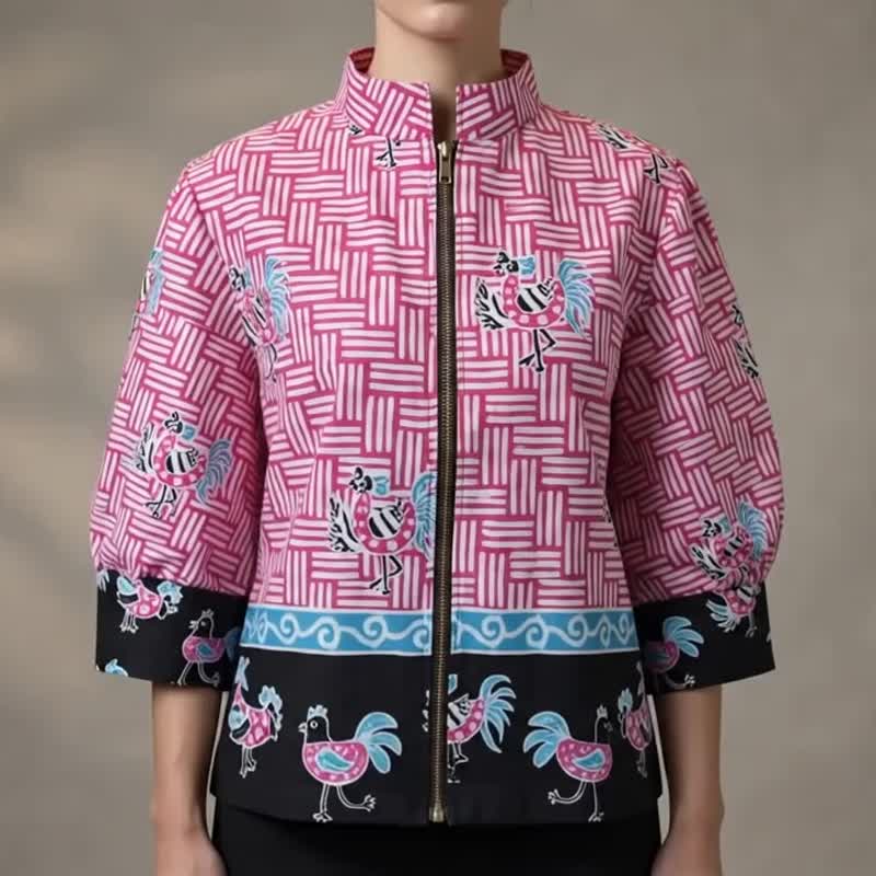 【INBATIC】YURA FURING - BATIK OUTER 知性泡泡袖短外套 - PINK - 女装上衣 - 棉．麻 粉红色
