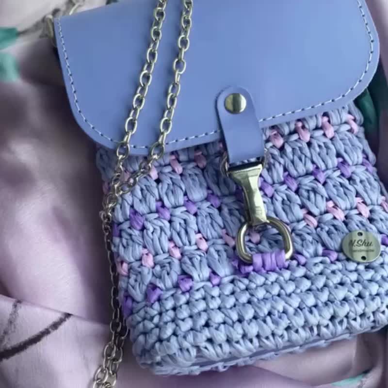 Phone bag Bag for telephone Handbag with leather inserts Mini bag Crochet bag - 手提包/手提袋 - 纸 