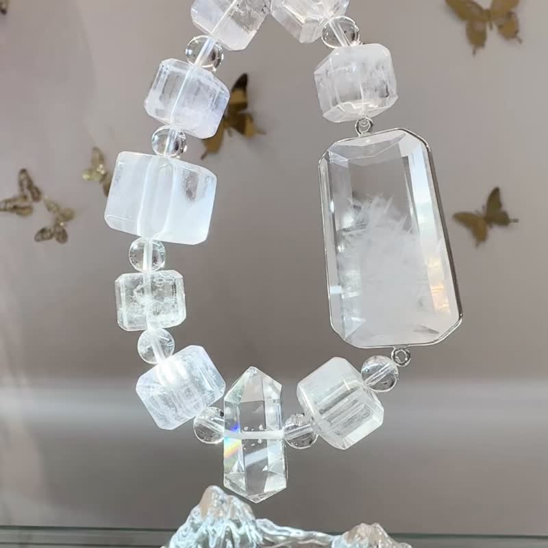 天然天使蓝针方糖白兔毛水晶列姆利亚独家设计款主疗愈净化排负面 - 手链/手环 - 水晶 白色