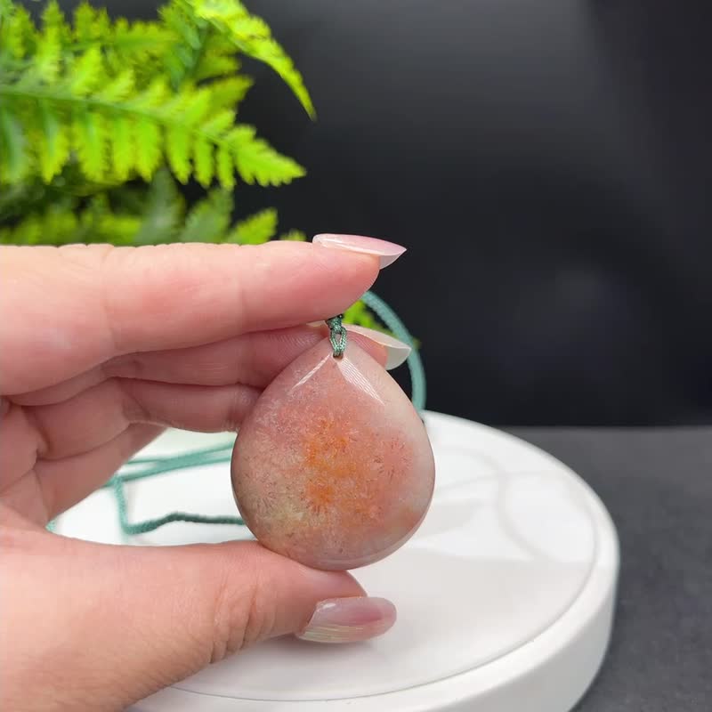 天然水滴珊瑚玉吊坠冰润高瓷玉化太阳花橘粉紫菊花玉项链吉祥美好 - 项链 - 半宝石 