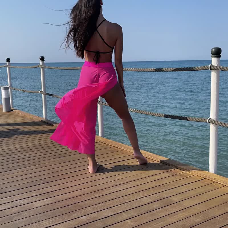 飘逸透视裤，高开衩侧边舞动裤，宽松女伶舞裤 - 其他 - 其他材质 粉红色