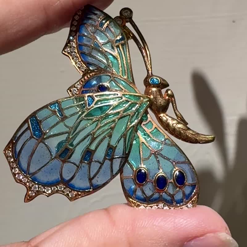 18k金透窗珐琅蝴蝶胸针 - 胸针 - 珐琅 多色