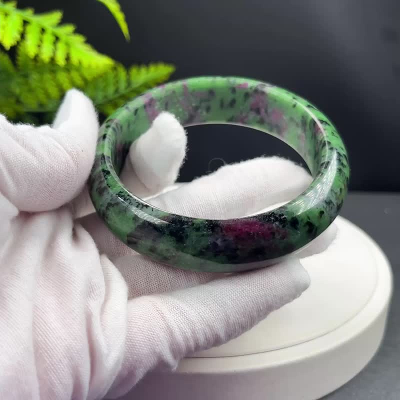 精美 红绿宝手镯 61MM 玉化星光 红宝石黝帘石手环 自信魅力舒缓 - 手链/手环 - 宝石 