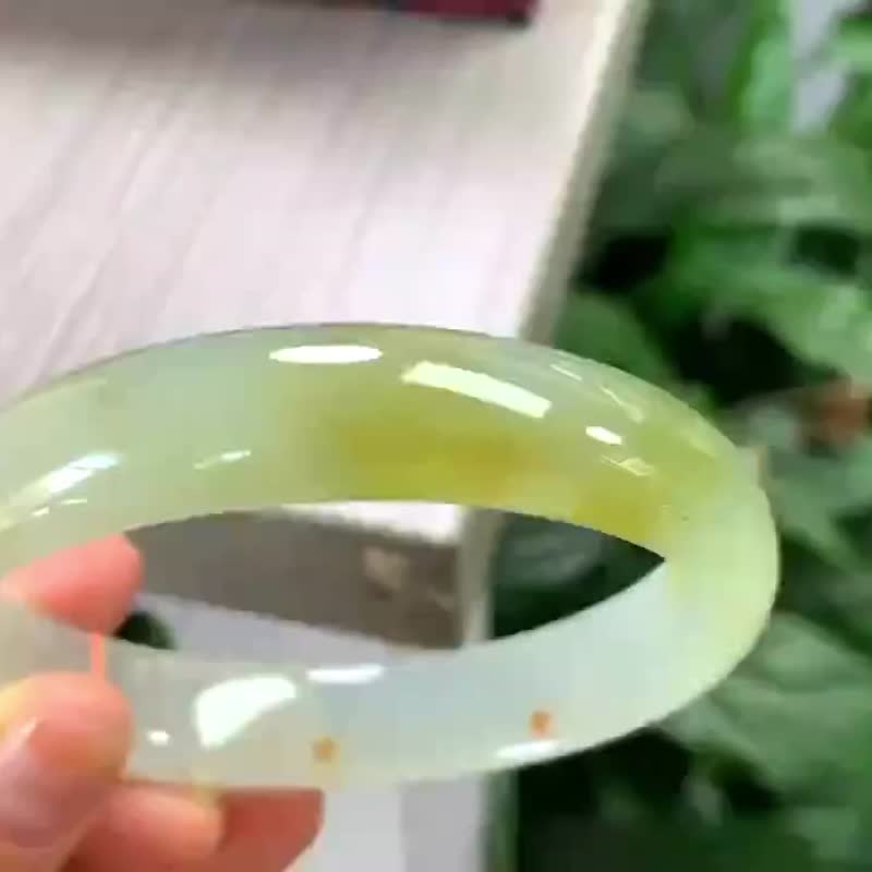 冰种翡翠天然翡翠玉镯A玉手镯 玉鈪 • 冰种桂花翡翠福镯 - 手链/手环 - 玉石 黄色