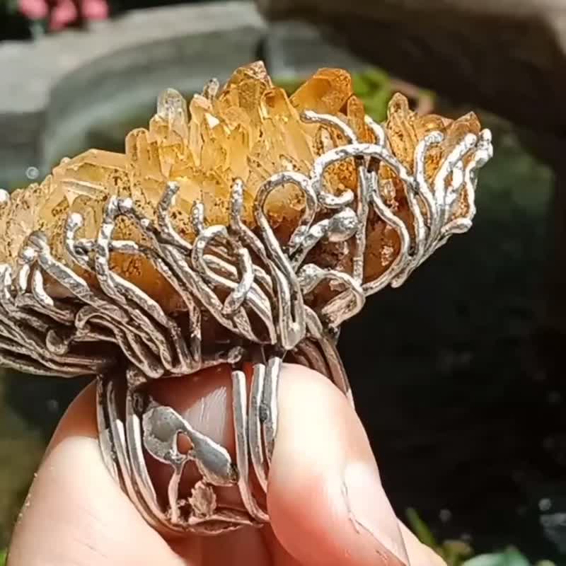 黄皮水晶原矿手工银戒纯银戒指~ 光 ~ Golden Quartz Silver Ring - 戒指 - 纯银 