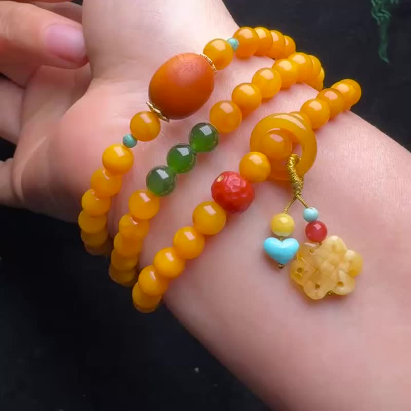 天然俄料帝王黄3圈手链 项链手链两用款 色泽温润柔和 - 手链/手环 - 水晶 