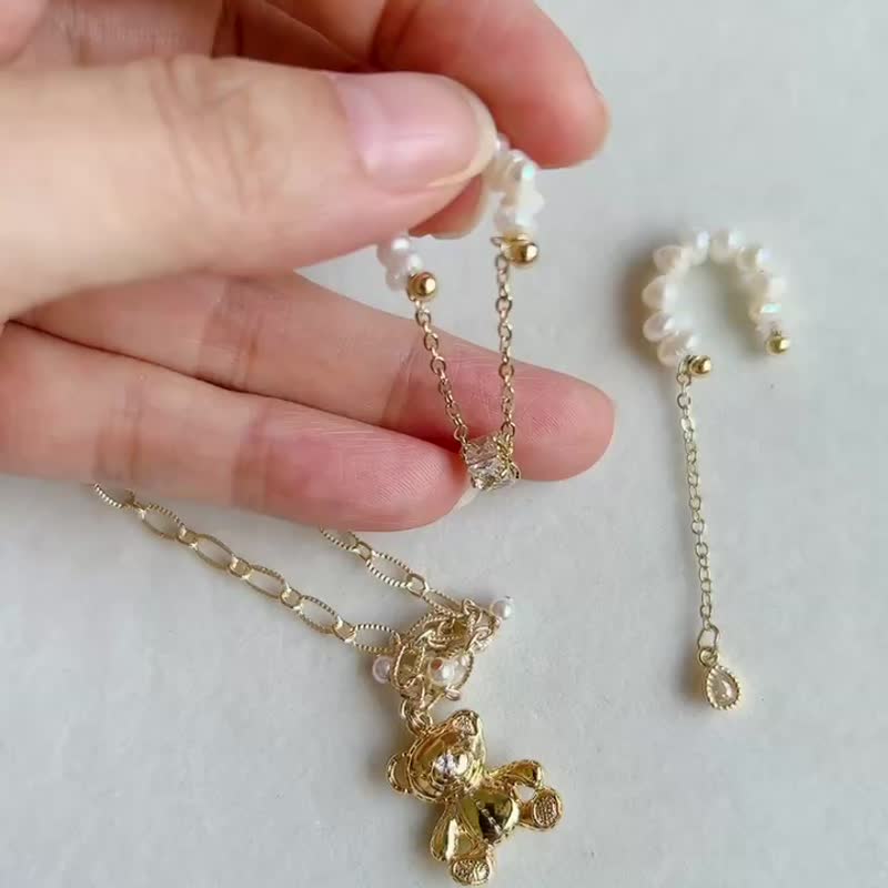 【全馆清仓最高折800】轻声喃 淡水珍珠14K金艾拉天使亲子珠宝 - 耳环/耳夹 - 珍珠 金色