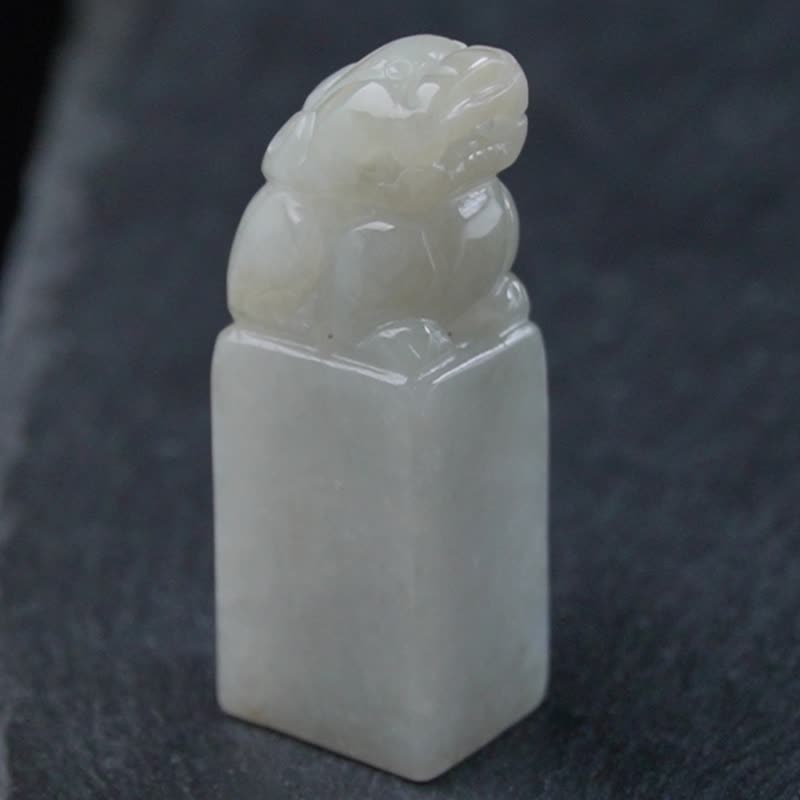 【招财神兽】淡黄翡翠貔貅玉印章 | 天然缅甸玉翡翠A货 | 送礼 - 印章/印台 - 玉石 黄色