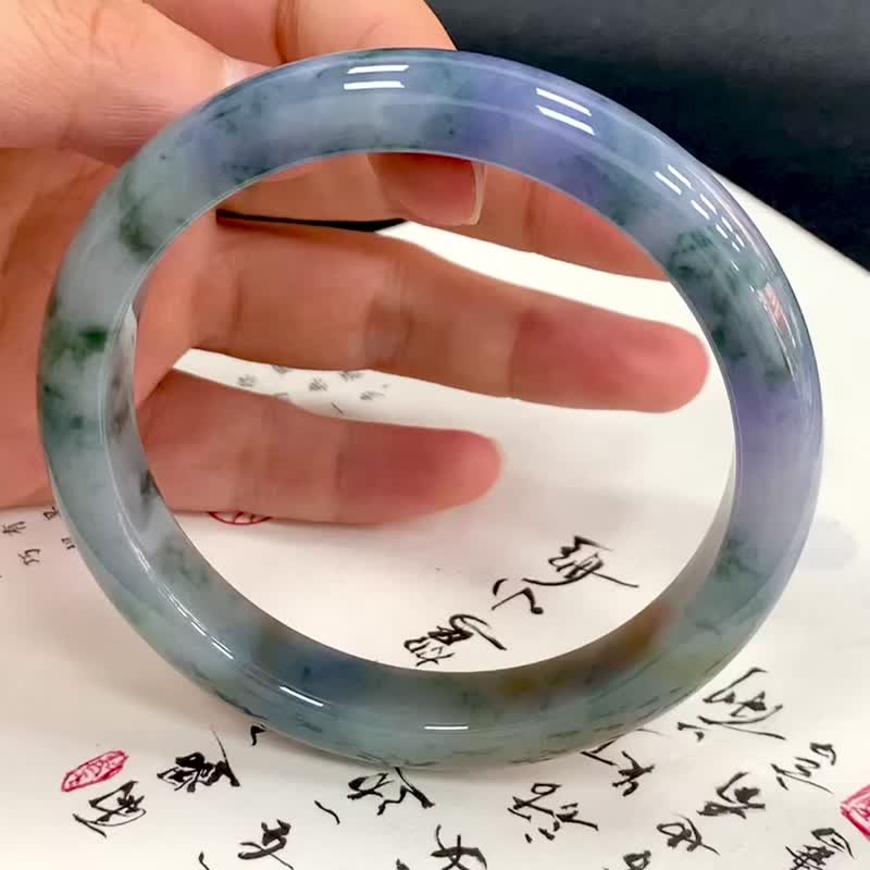 冰种 天然翡翠 缅甸 A玉 玉镯 • 冰种浓蓝翡翠福镯 - 手链/手环 - 玉石 蓝色