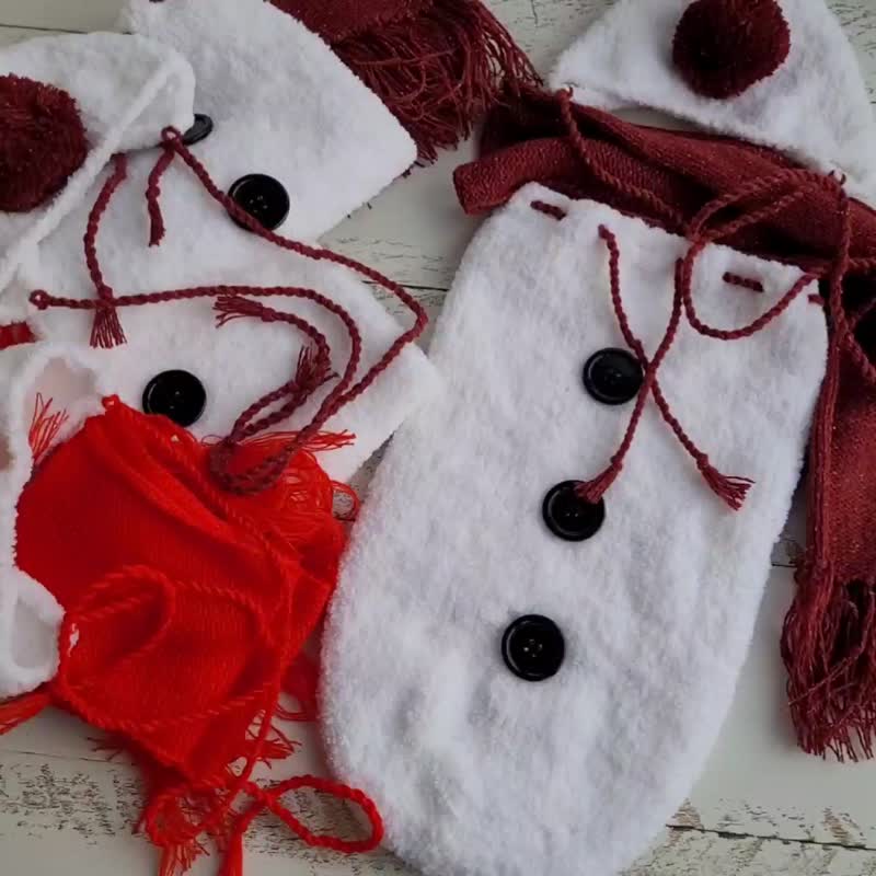 雪人新生儿服装。圣诞拍照道具 - 婴儿饰品 - 羊毛 白色