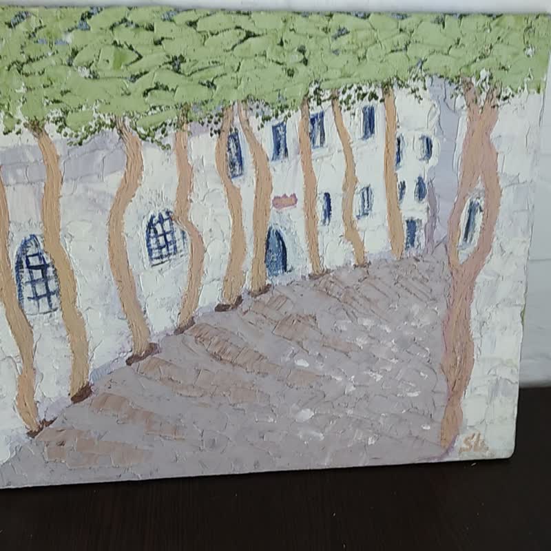 Oil Painting Old Streets Wall Art Vine Bushes Original Art Southern Cities Spain - 海报/装饰画/版画 - 其他材质 多色