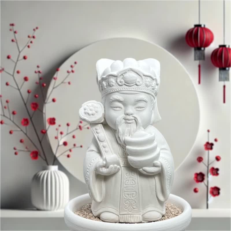 开运招财 净念吉祥之财神爷小盘组 艺术香氛扩香 提升居家美学 - 香薰/精油/线香 - 水泥 白色